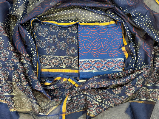 Premium Hand Block Print Chanderi Silk Suit Set