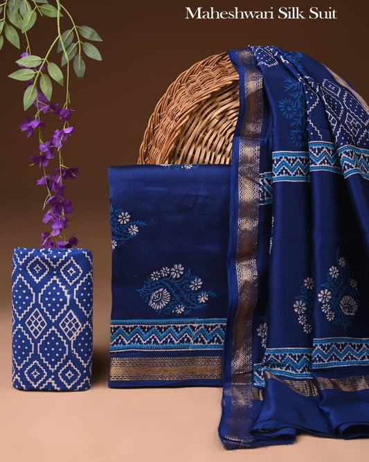 Exclusive Hand Block Print Maheshwari Silk Suit