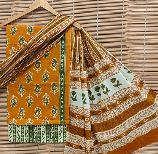 Hand Block Printed Cotton Suit Mulmul Dupatta