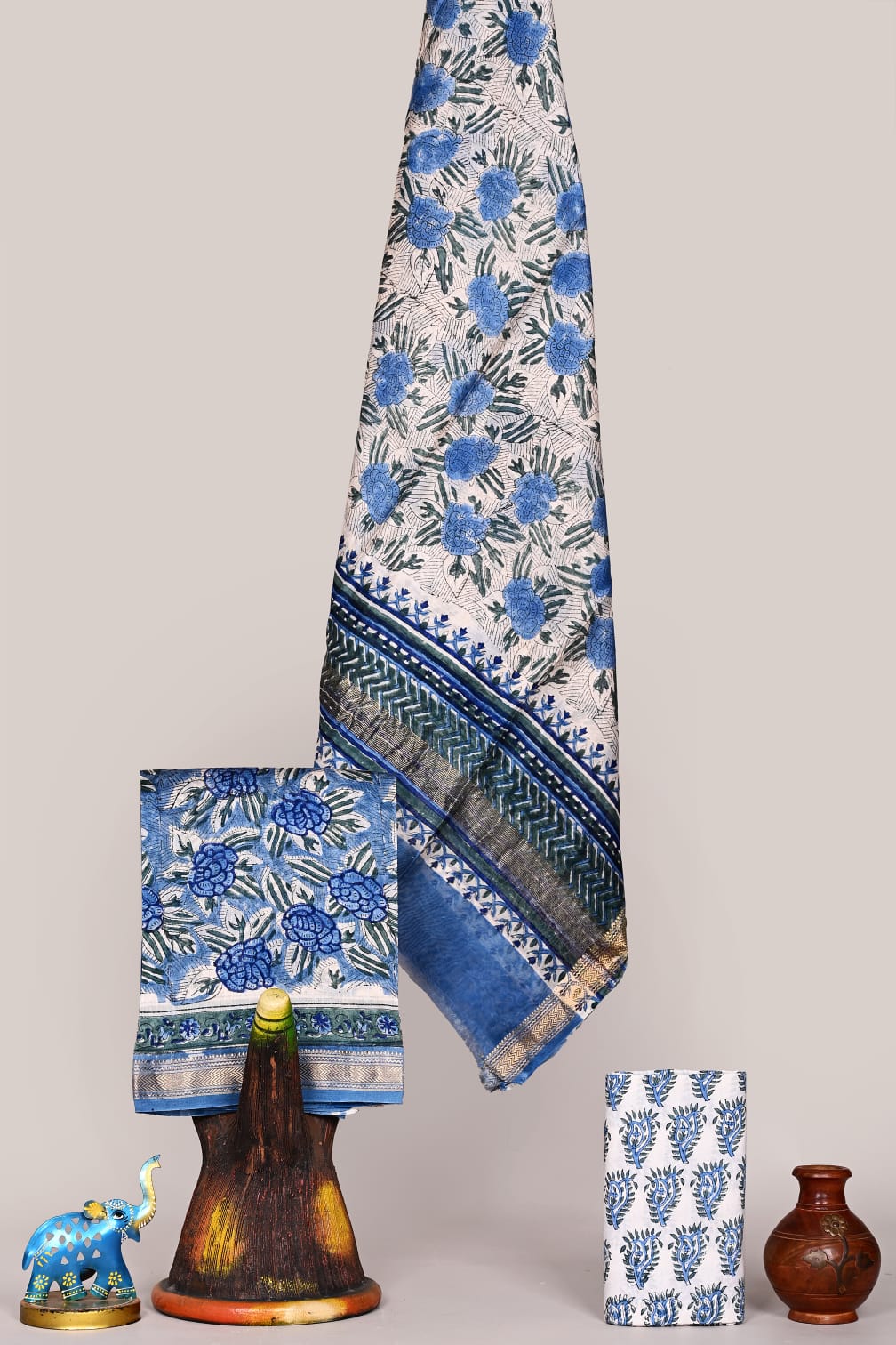 Premium Hand Block Print Maheshwari Silk Suit
