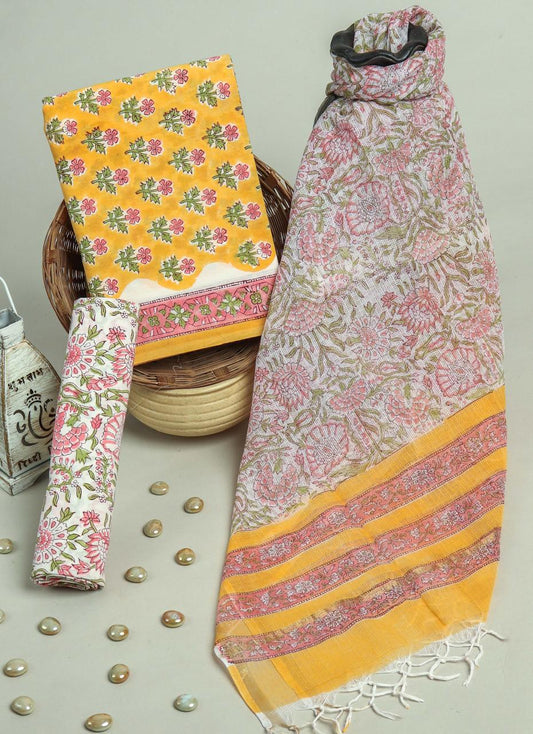 Bagru Hand Block Print Cotton Suit With Kota Doria Dupatta