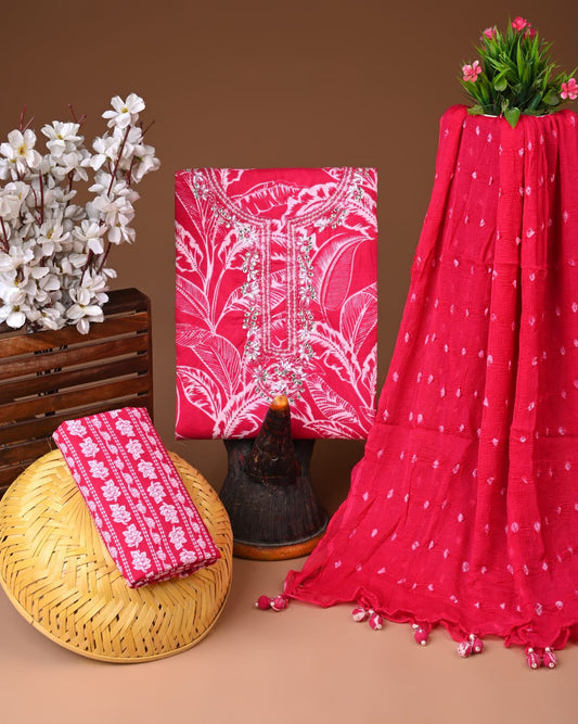 Premium Cotton Gota Patti Work Suit With Chiffon Dupatta