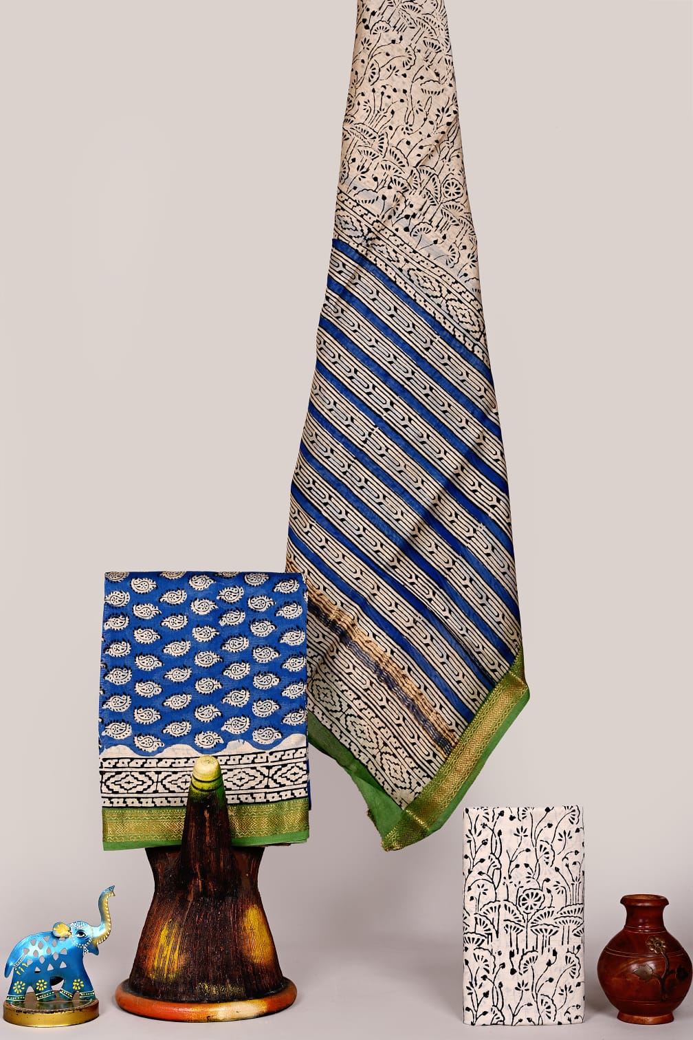 Premium Hand Block Print Maheshwari Silk Suit Set