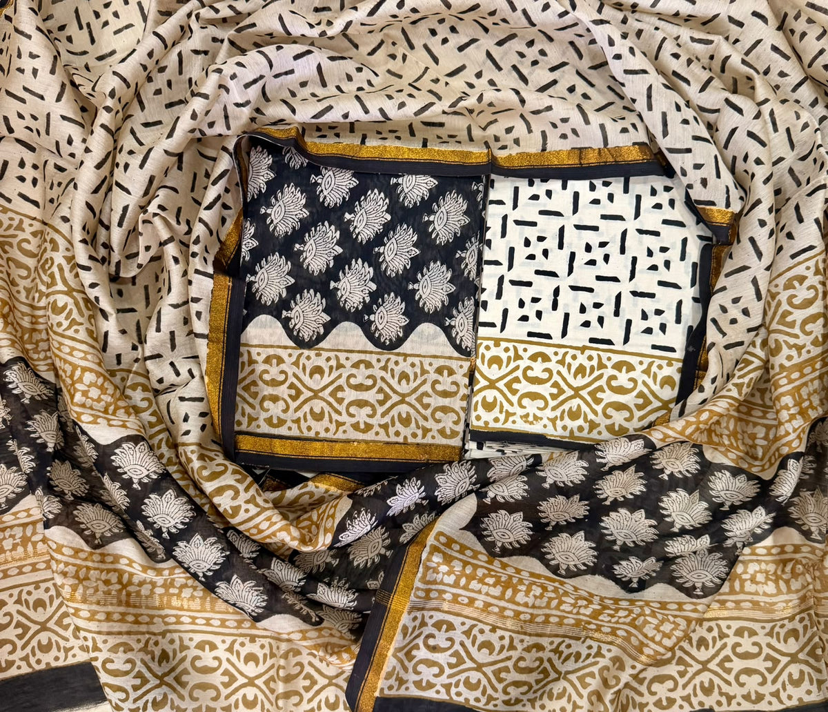 Premium Hand Block Print Chanderi Silk Suit