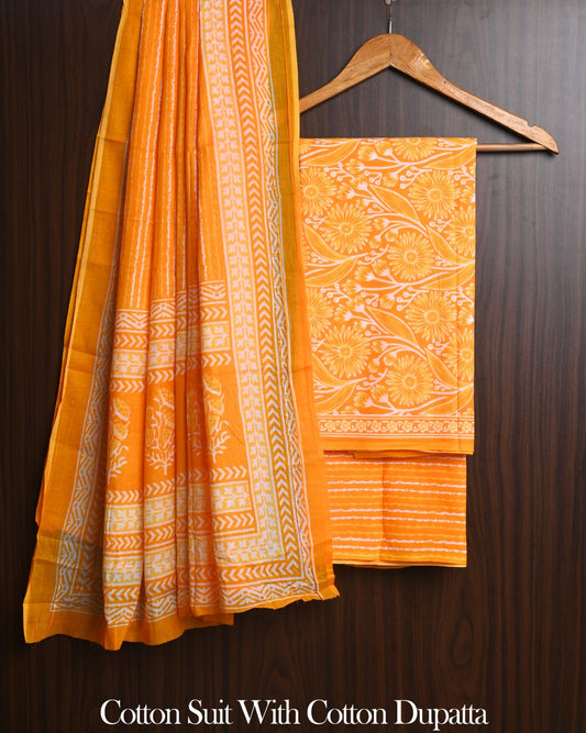 Sanganeri Printed Cotton Suit With Cotton Dupatta
