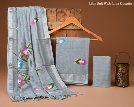 Bagru Hand Block Printed Lilen Suit With Lilen Dupatta