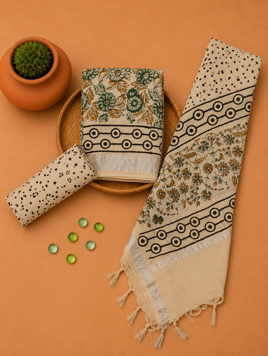 Premium Hand Block Print Lilen Suit With Lilen Dupatta