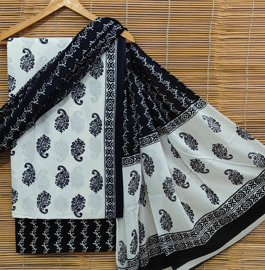 Hand Block Printed Organic Cotton Suit With Mulmul Dupatta