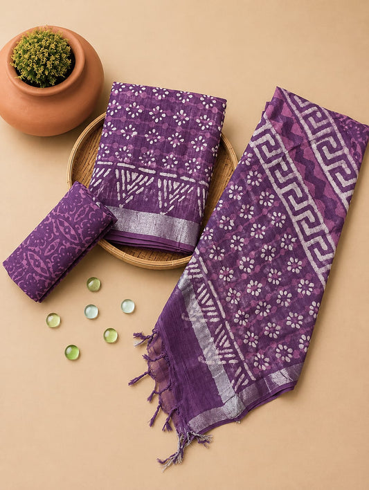 Premium Hand Block Print Lilen Suit With Lilen Dupatta