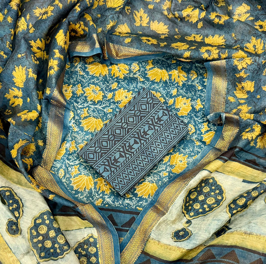 Exclusive Hand Block Print Maheshwari Silk Suit