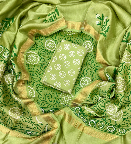 Exclusive Hand Block Print Maheshwari Silk Suit