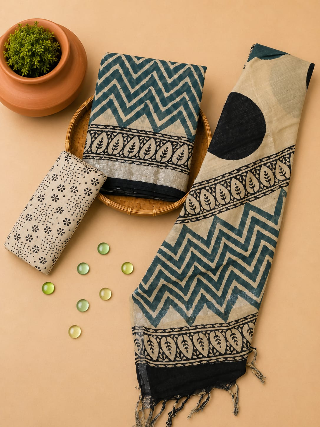 Exclusive Hand Block Printed Lilen Suit With Lilen Dupatta
