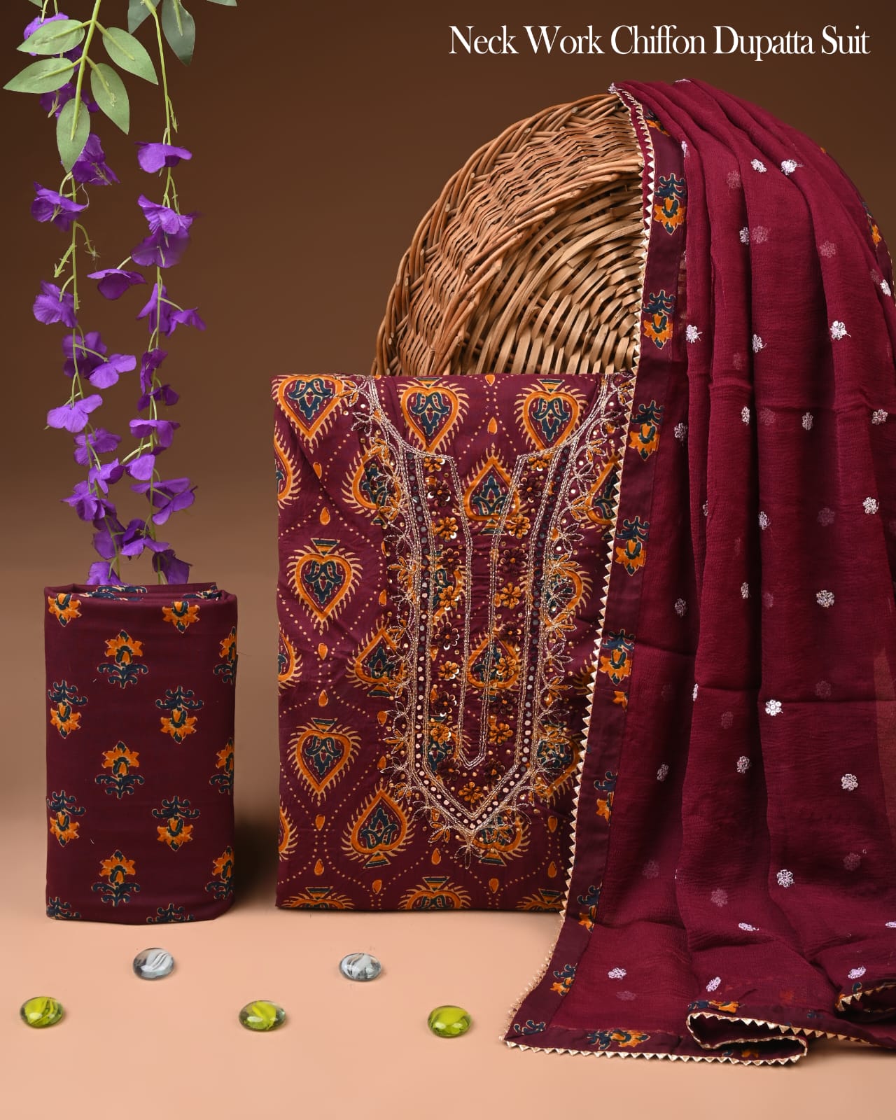 Premium Cotton Gota Patti work Suit With Chiffon Dupatta