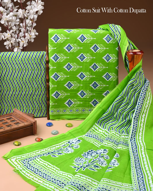 Sanganeri Print Orange Cotton Suit With Mulmul Dupatta 16