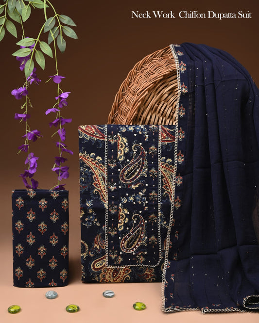 Pure Cotton Gota Pati Work Suit With Chiffon Dupatta