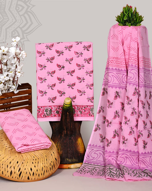 Soft Cotton Suit Set With Mulmul Dupatta