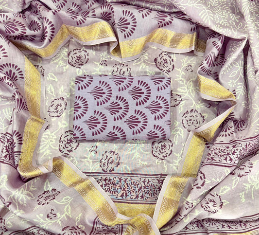 Premium Hand Block Print Maheshwari Silk Suit Set