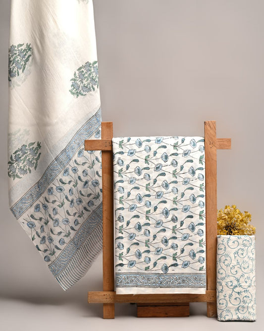 Exclusive Hand Block Print Cotton Suit With Mulmul Dupatta