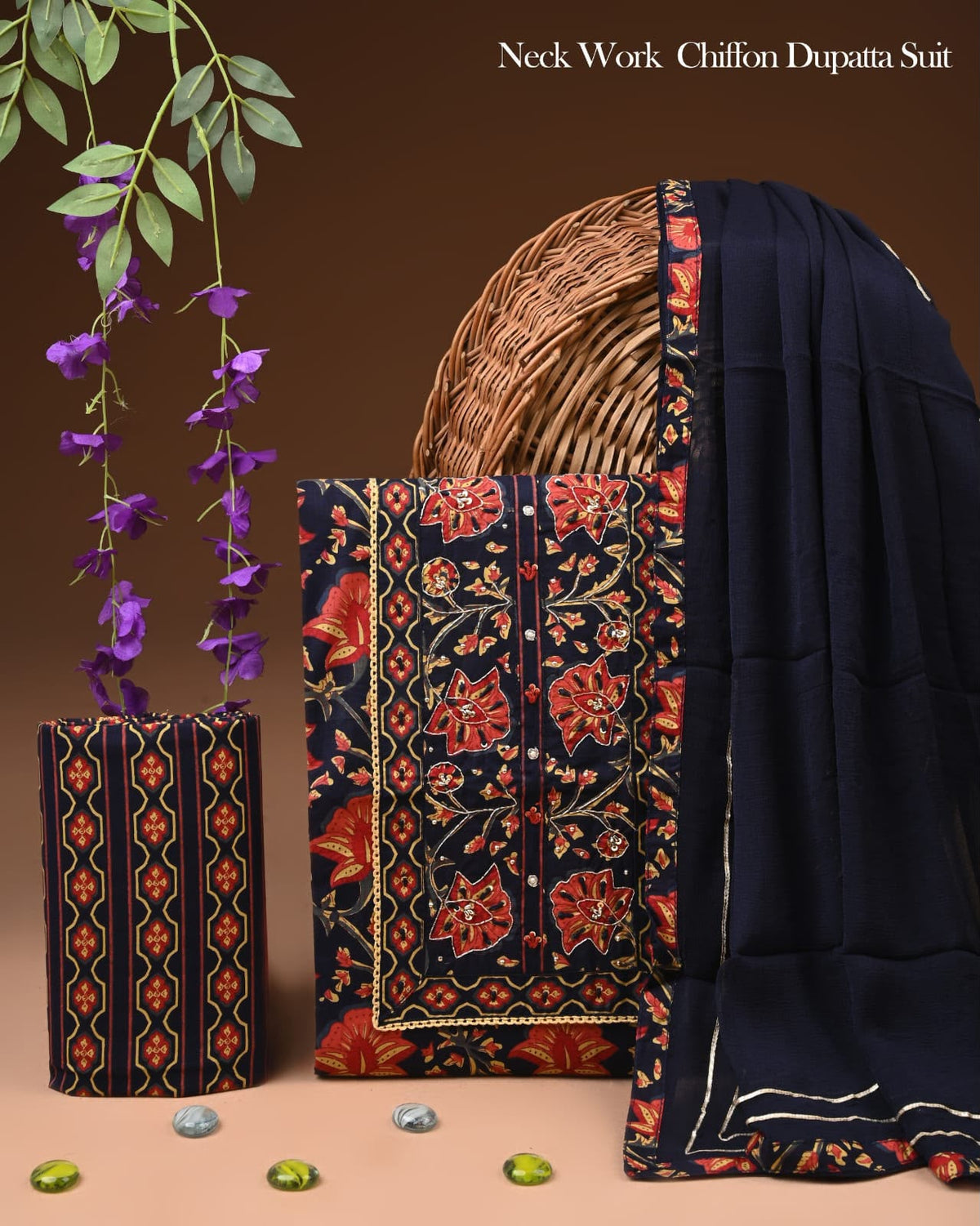 Pure Cotton Gota Patti Work Suit With Chiffon Dupatta