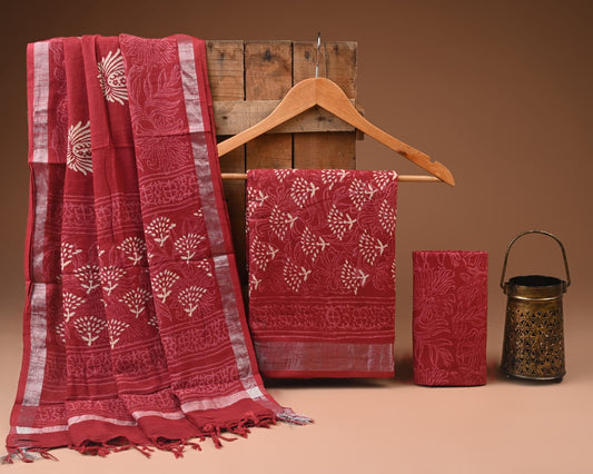 New Hand Printed Lilen Suit With Lilen Dupatta