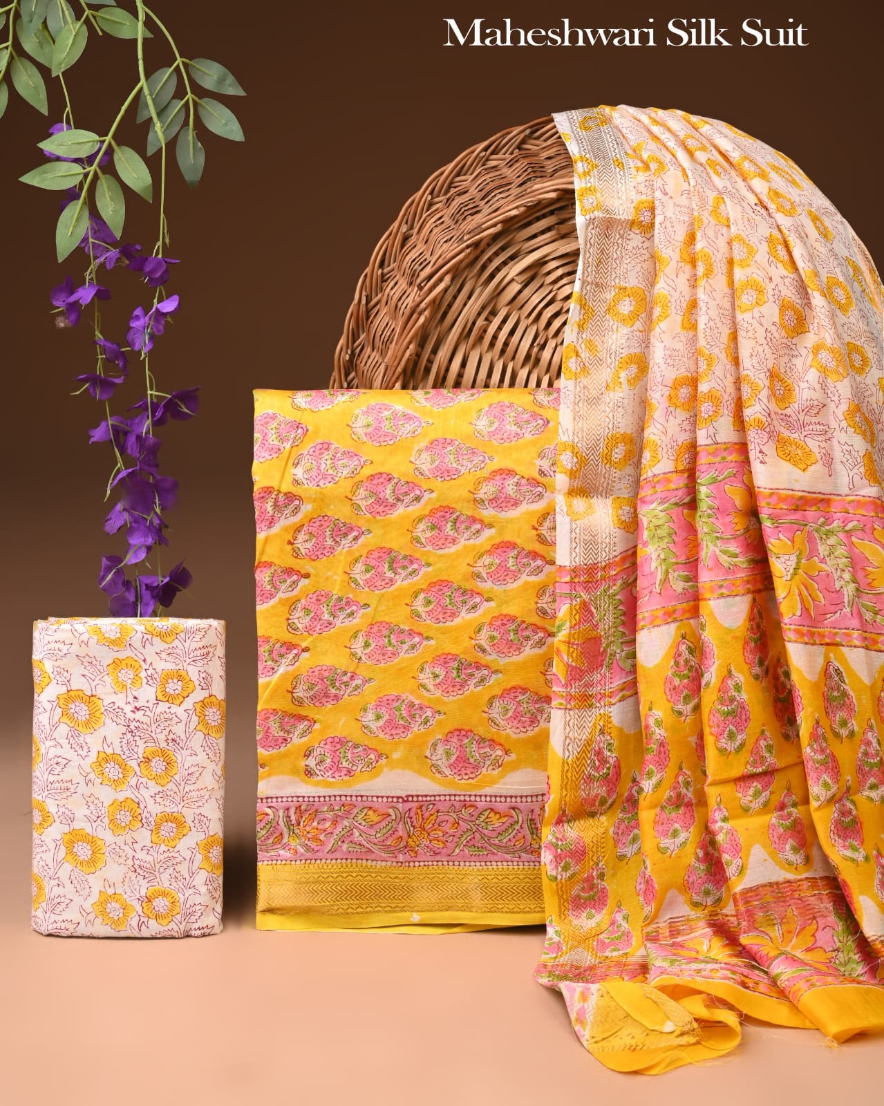 Premium Hand Block Printed MaheshwariSilk Suit