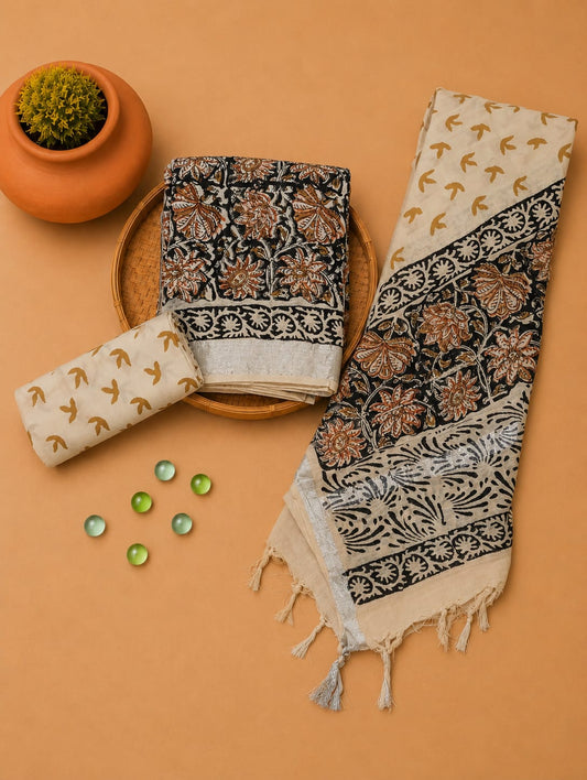 Premium Hand Print Lilen Suit With Lilen Dupatta