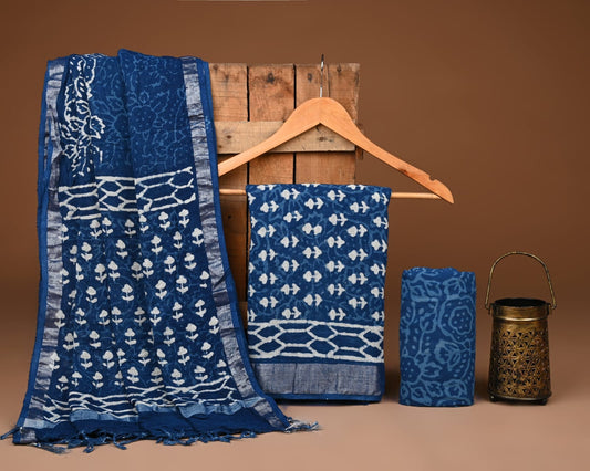 Hand Block Print Lilen Suit With Lilen Dupatta