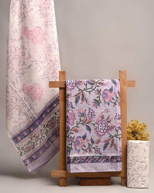 Exclusive Print Organic Cotton Suit With Mulmul Dupatta