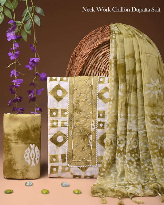 Pure Cotton Gota Patti Work Suit With Chiffon Dupatta