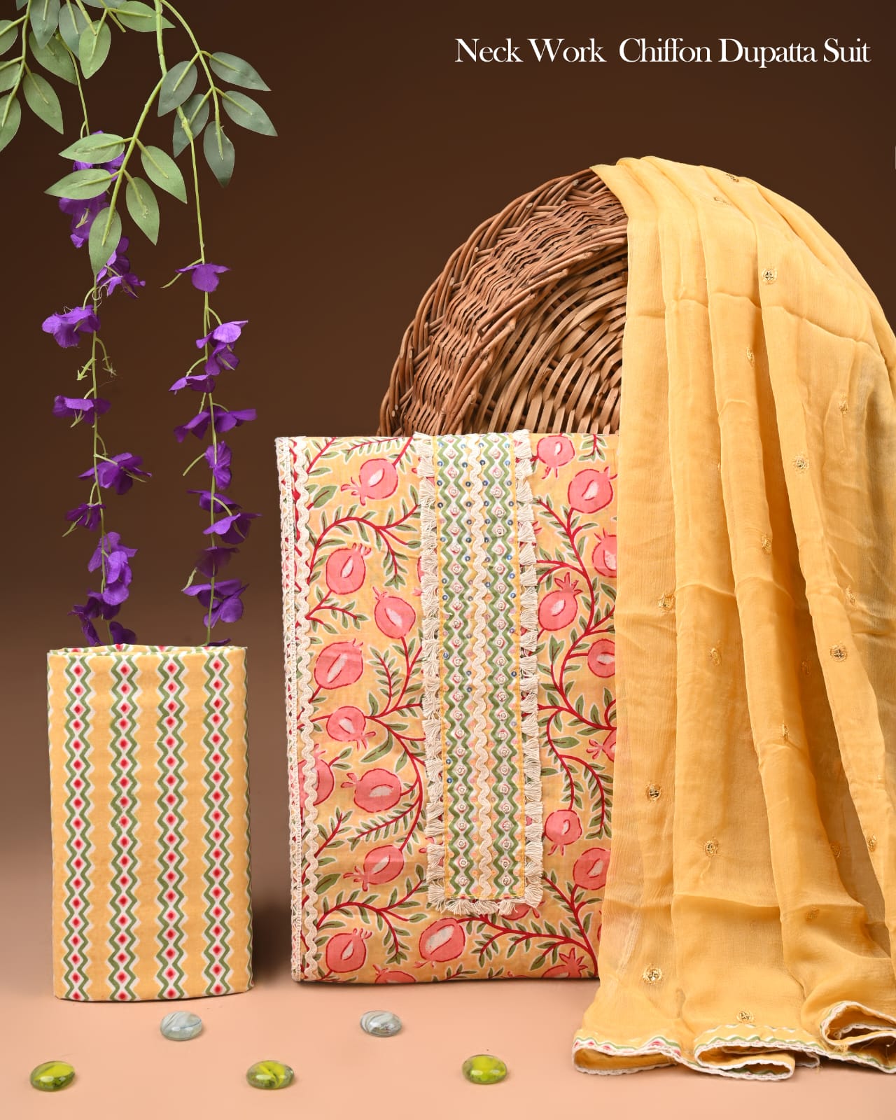 Pure Cotton Gota Patti Work Suit With Chiffon Dupatta