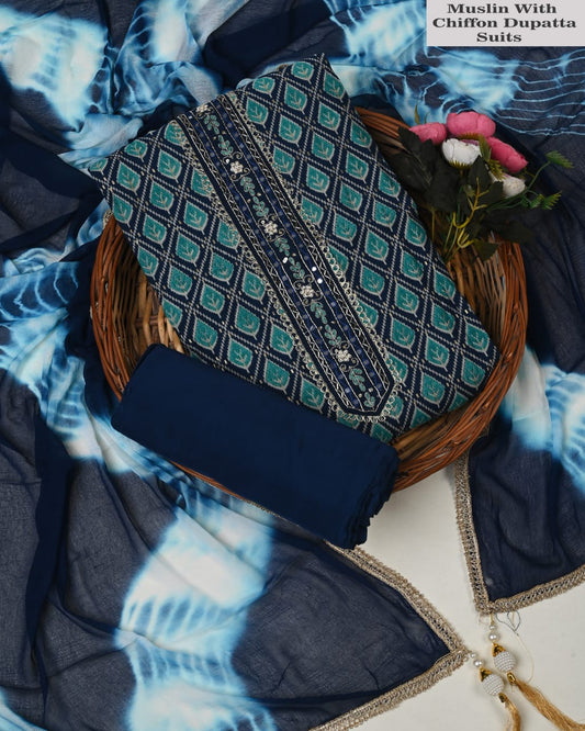 Multicolor Muslin Suit with Heavy Jardozi Work (PCVMSD22)