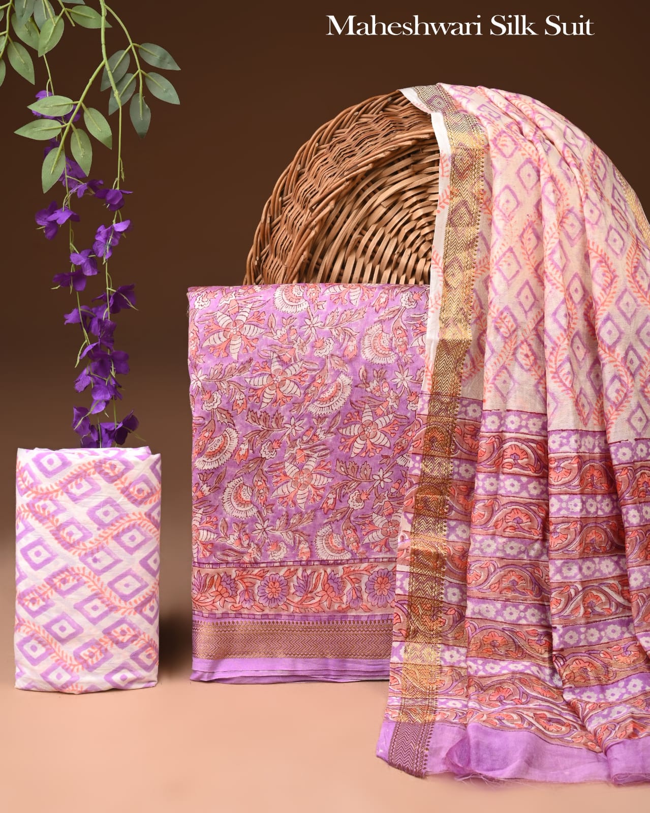Premium Hand Block Print Maheshwari Silk Suit