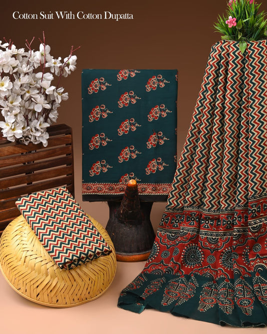 Hand Block Print Pure Cotton Suit Set with Cotton Dupatta