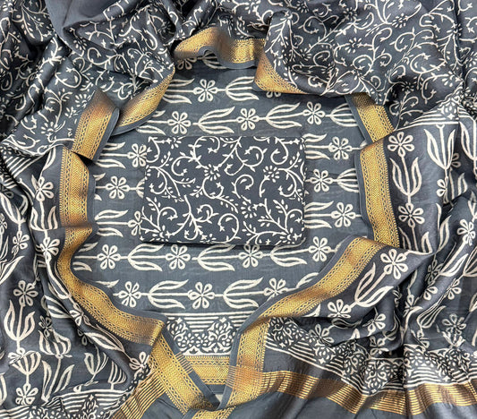 Bagru Hand Block Print Maheshwari Silk Suit
