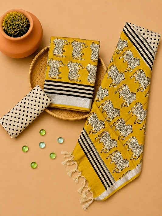 Bagru Hand Block Printed Lilen Suit with Lilen Dupatta