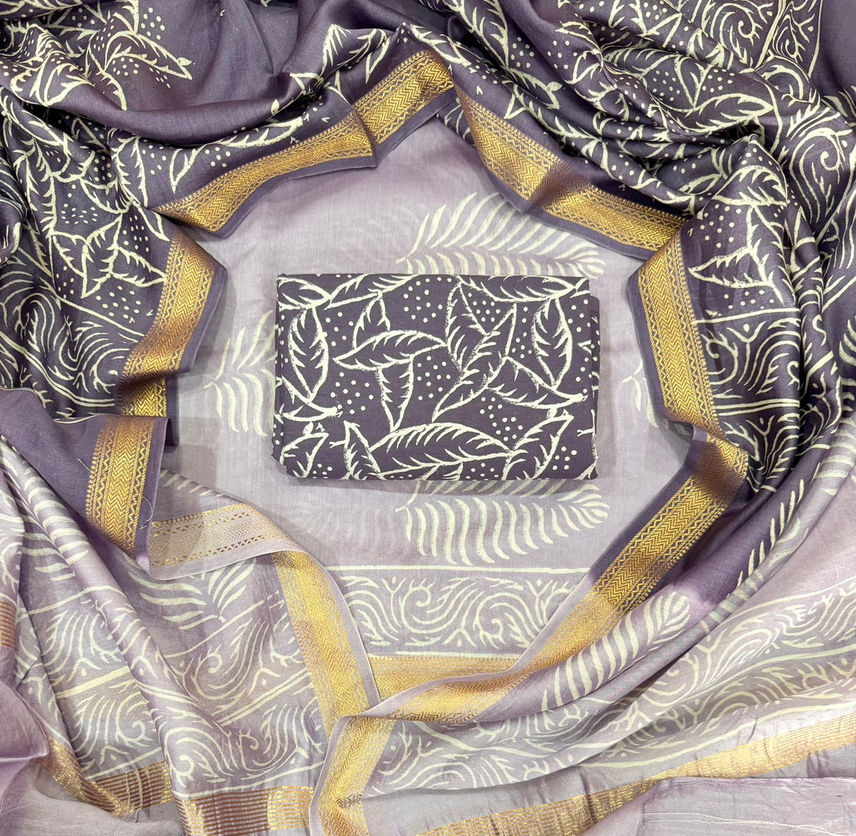 Bagru Hand Block Print Maheshwari Silk Suit Set