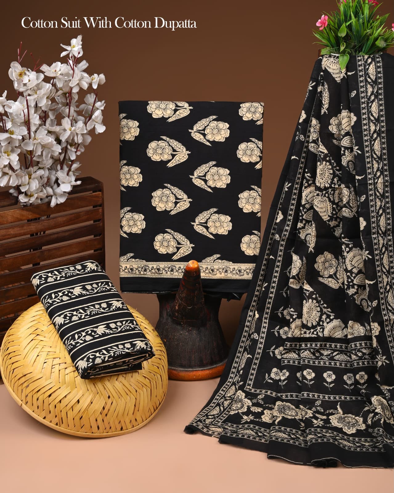 Sanganeri Print Orange Cotton Suit With Mulmul Dupatta