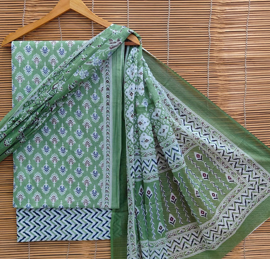 Hand Block print Cotton Suit With Mulmul Dupatta