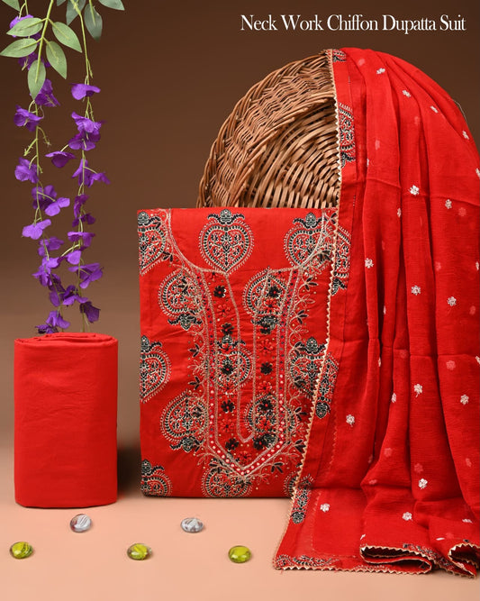 Premium Cotton Gota Patti Work Suit With Chiffon Dupatta
